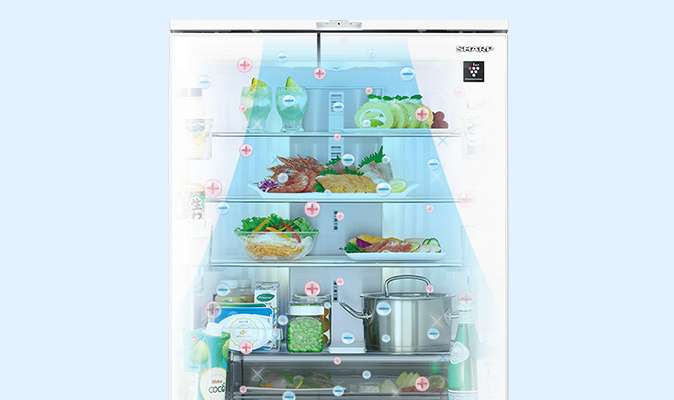SJ-GK46Kプラズマクラスター集中シャワーモードで冷蔵室内を清潔にするイメージ