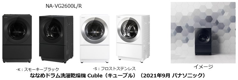 ななめドラム洗濯乾燥機 Cuble（キューブル）NA-VG2600R-K スモーキーブラック、NA-VG2600R-S フロストステンレス、NA-VG2600R-K スモーキーブラック 設置イメージ