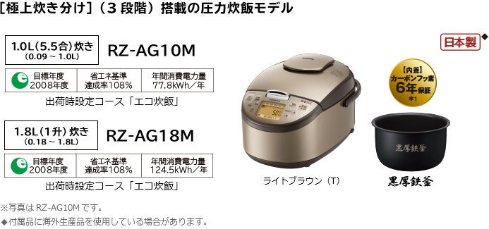 【5.5合炊き】RZ-AG10MとRZ-VX100Mの違い