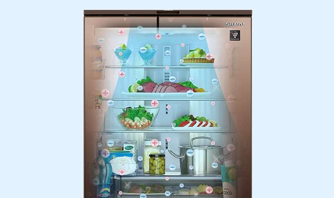 SJ-GK50Kプラズマクラスター集中シャワーモードで冷蔵室内を清潔にするイメージ